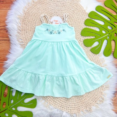 Vestido com Flores Bordadas - Verde Água
